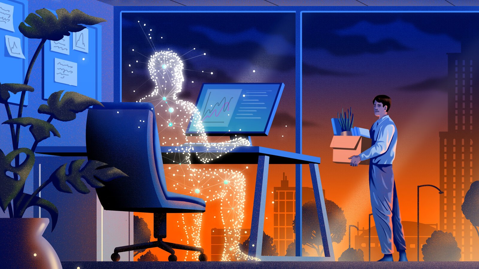 AI job automation transforming the workplace with robotic and artificial intelligence technology