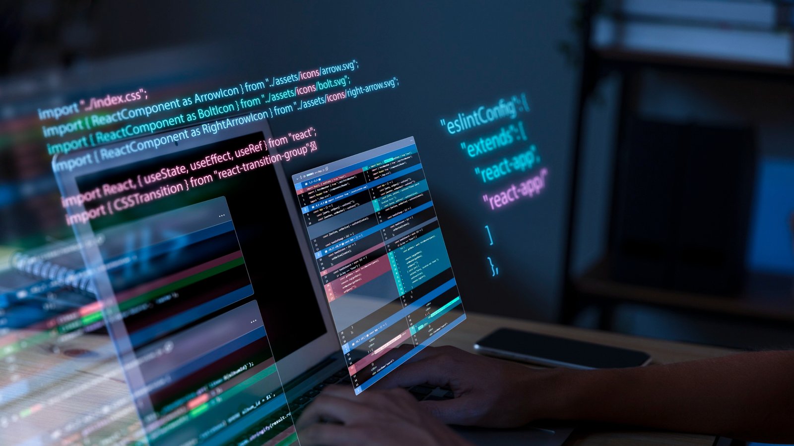 Code review process with developer analyzing programming code for Claude 3 AI-powered code analysis