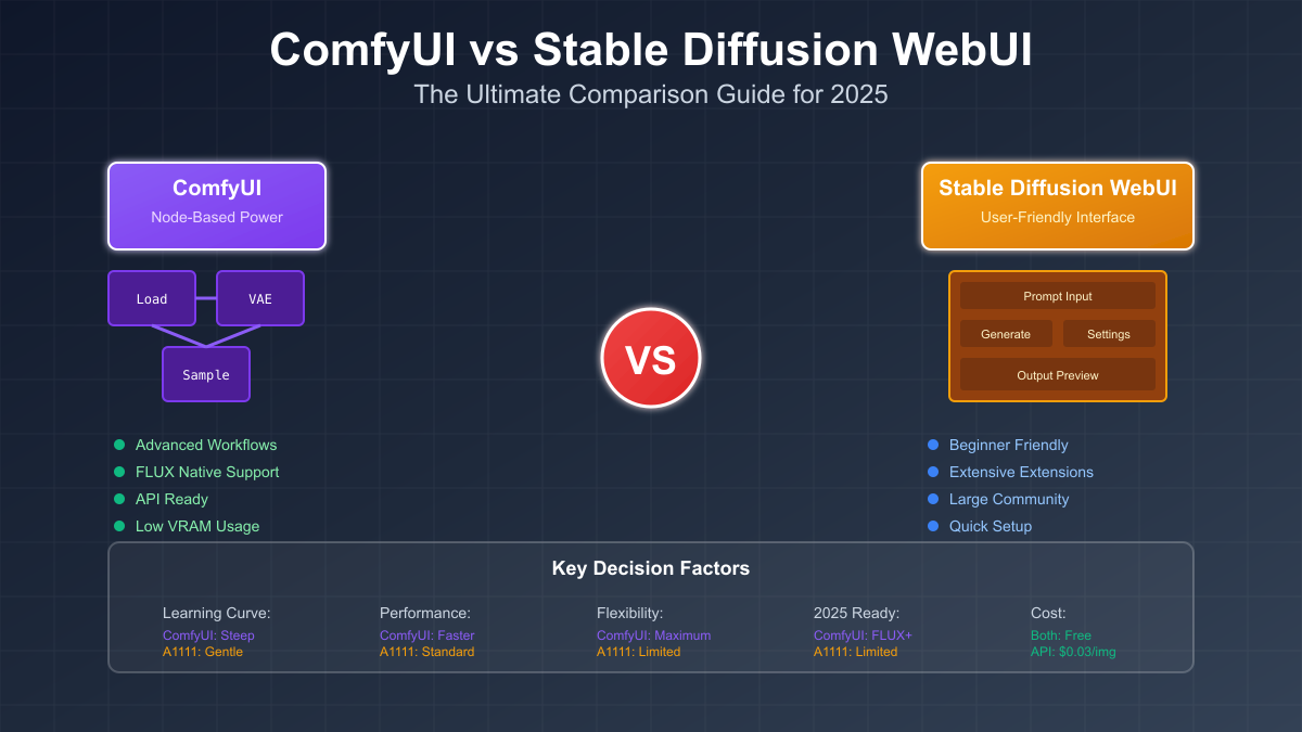 ComfyUI Stable Diffusion interface comparison showing node-based workflow for AI image generation